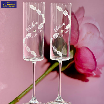 Set două pahare elegante cu cristal aplicat și cutie