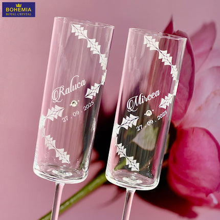 Set două pahare elegante cu cristal aplicat și cutie
